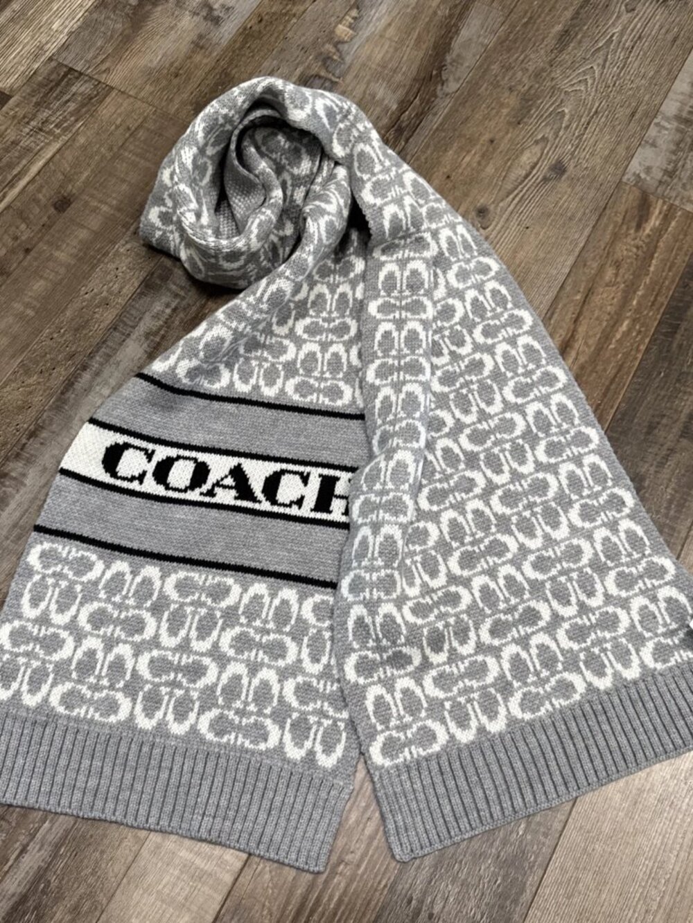 NWT Coach Womens Signature Logo Wool-Blend Rib Knit Scarf One Size MSRP $95